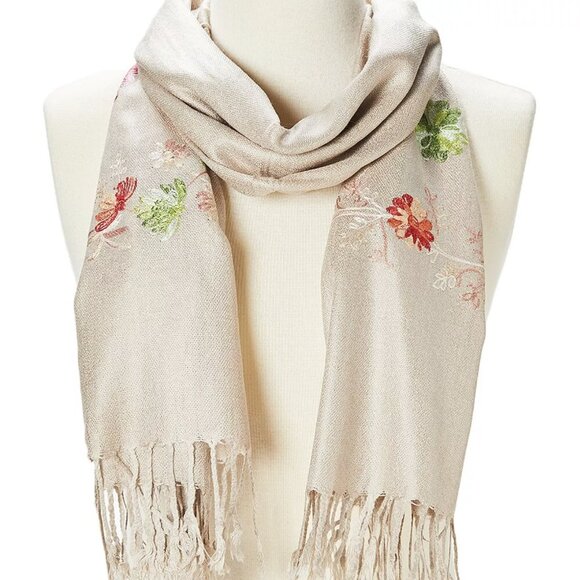 Embroidered Neck Scarves Floral Pashmina Shawl Wrap Stole - Picture 1 of 5
